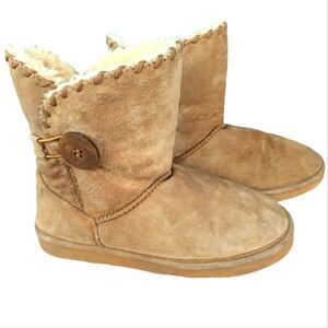 LAMO tan suede faux fur boots